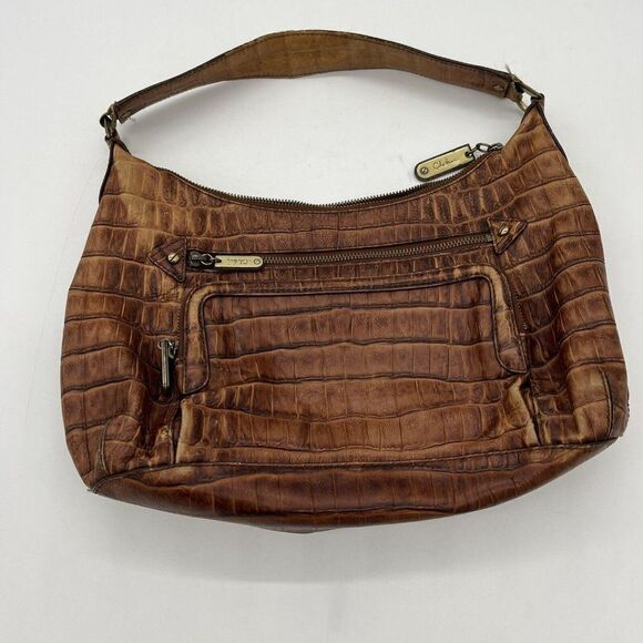 Cole Haan Croc Print Leather Purse Brown - Picture 1 of 7